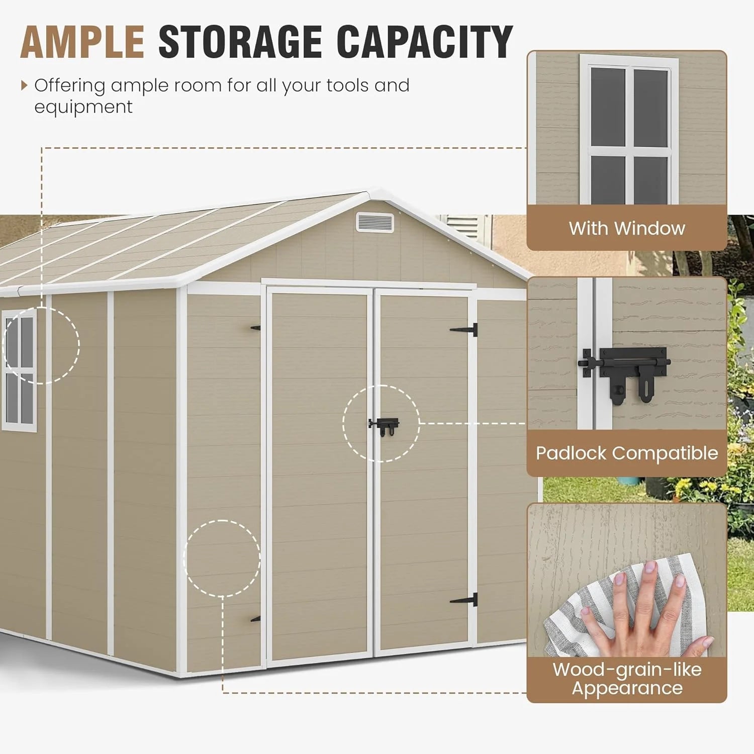 ELPOSUN Outdoor Storage Shed 6x4.5 Ft, Resin Outside Sheds & Outdoor Storage Plastic for Trash Can, Bike, Lawnmower, Generator, Tool Shed with Lockable Door for Backyard, Lawn, Patio, Grey & White
