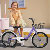 20 in Kids Bike for Boys Girls, 1 Speed Children Bicycle with Basket, Rear Seat, Chain Guard, Coaster Brake and V - Brake, Steel Frame Kids Bike for Ages 6 - 12 Years Old Birthday Gift, Purple