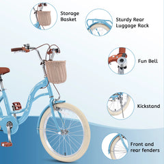 Bstjewey 20 in Girls Bike with Basket, Kids Bicycle for Ages 7 - 13