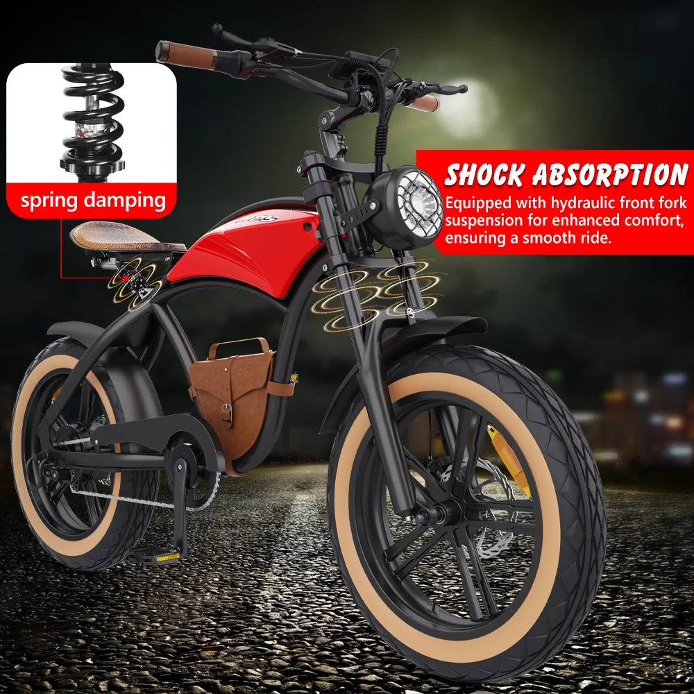 Hidoes B10 Electric Mountain Bike for Men/Woman 1000W Adult Electric Bicycle 20" Fat Tire Off Road E - Bike with Removable Battery up to 28 Mph, Free Shipping, Red