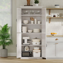 Dsstyles Pantry Cabinet, Freestanding Kitchen Pantry Storage Cabinet, 70" Cupboard, Tall Storage Cabinet with Doors and Adjustable Shelves, for Bathroom, Dining Room, Living Room, Antique White/Gray