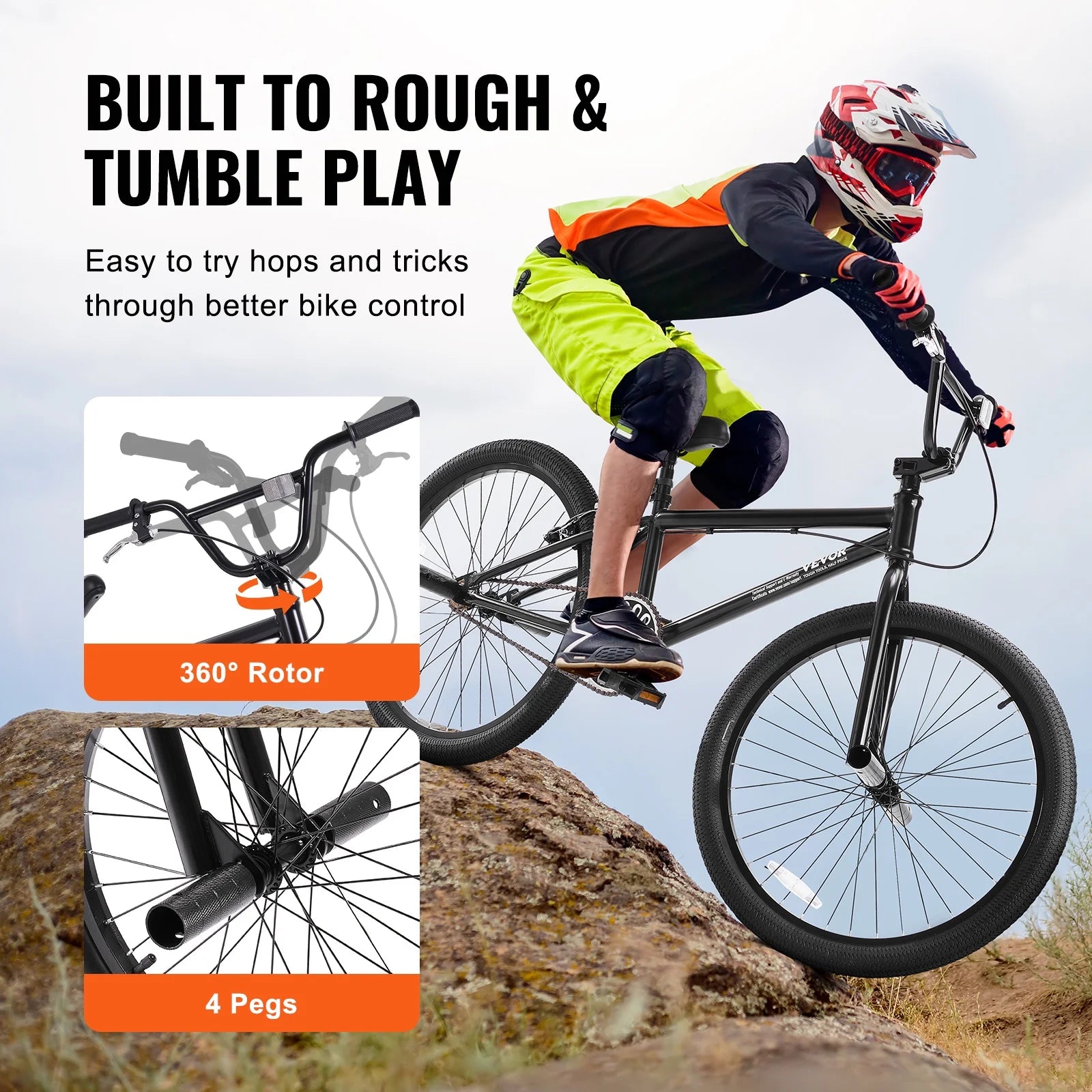 VEVOR BMX Bike, 24 - Inch Wheel Freestyle Bike, BMX Race Bike with 4 Pegs, Beginner - Level BMX to Advanced Riders, BMX Bicycles for Teen Adult Men Women, Durable Hi - Ten Steel Frame, Easy to Assemble