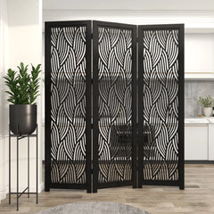 Decmode 60" x 72" Black Mango Wood Abstract Wavy Cutout 3 Panel Room Divider Screen, 1 - Piece