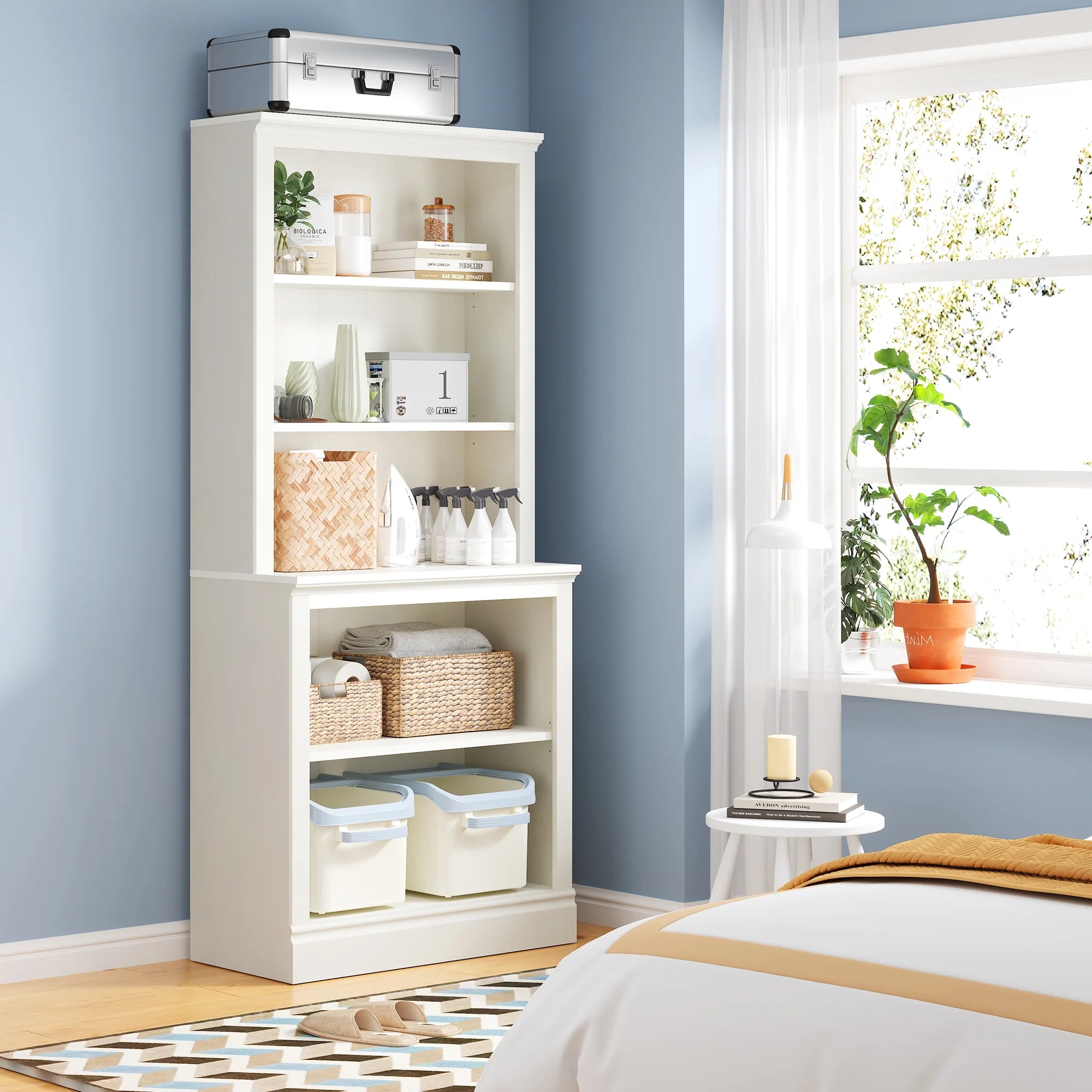 Bevfint 72" Tall Bookcase, White Large Floor Standing Bookshelf, 5 Tier Shelves Open Storage Organizer, Book Case for Living Room Hallway Kitchen Home Office Bedroom, White - 5 Tier