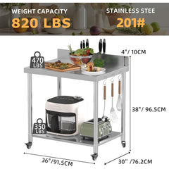 AECOJOY Stainless Steel Table 36"x30" with Backsplash and Knife Blocks Prep Tables for Commercial Kitchen