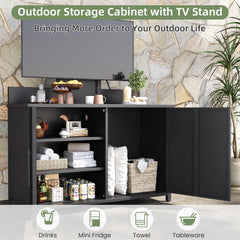 AECOJOY Outdoor Storage Cabinet with TV Mount for 40–85 Inch Tvs, Mobile TV Stand on Wheels