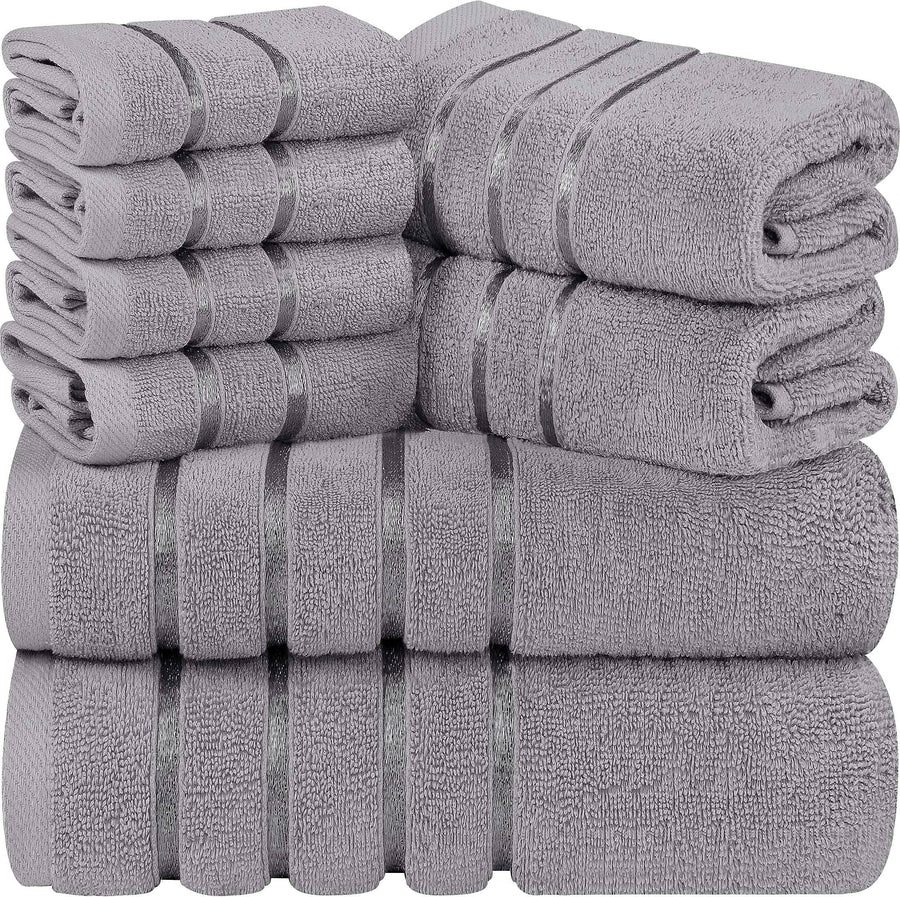 Utopia Towels 8-Piece Luxury Towel Set, 2 Bath Towels, 2 Hand Towels, and 4 Wash Cloths, 600 GSM 100% Ring Spun Cotton Highly Absorbent Viscose Stripe