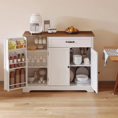 Coffee Bar, Lofka 42" Kitchen Storage Cabinet, Sideboard Buffet Cabinet with 8 Shelves, 1 Drawer
