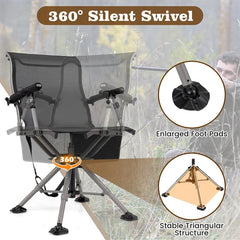 360° Swivel Hunting Chair with Adjustable Equipment Rest & Armrests, Folding All-Terrain Deer Blind Chair for Outdoor Camping, 330LBS Capacity