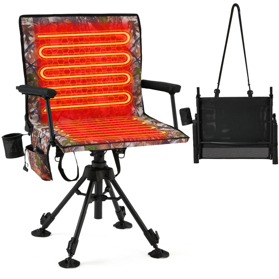 AECOJOY Heated Hunting Chair, Camouflage Pattern, Foldable Design for Cold Weather Outdoor Sports