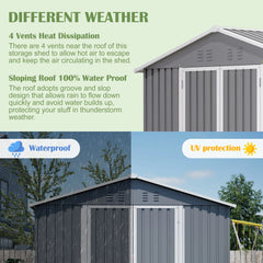 AECOJOY 8x12 FT Outdoor Metal Storage Shed with Additional Side Door, Large Tool Shed with 2 Lockable Doors