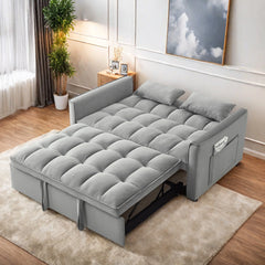 Convertible Sofa Bed, 3 - in - 1 Sleeper Sofa with Pull Out Bed, Sleeper Futon Couch Loveseat with Adjsutable Backrest and Pillows for Living Room, Black