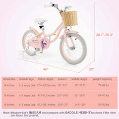 Prorider 16" Kid'S Bike with Training Wheels Adjustable Handlebar Seat Handbrake Pink
