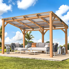 AECOJOY 14' x 10' Outdoor Wooden Gazebo, Patio Lean to Hardtop Pergolas and Gazebos