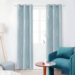 Deconovo Room Darkening Blackout Curtains Foil Print Wave Striped Grommet Window Curtains for Living Room Set of 2 42 by 45 inch Sky Blue