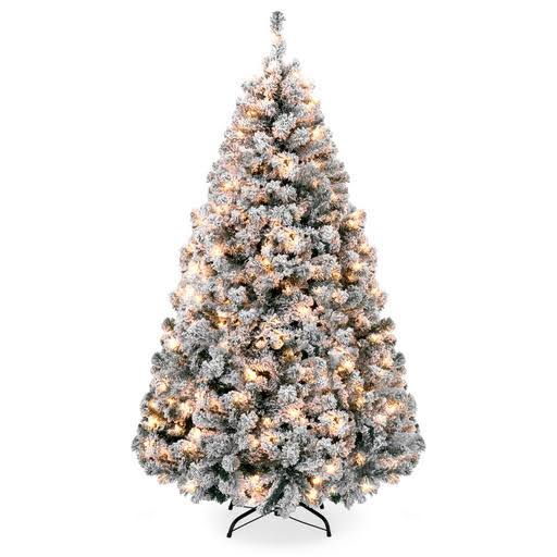 Best Choice Products Premium Pre-Lit Snow Flocked Hinged Artificial Christmas Pine