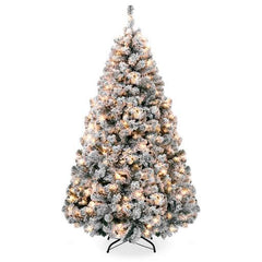 Best Choice Products Premium Pre-Lit Snow Flocked Hinged Artificial Christmas Pine