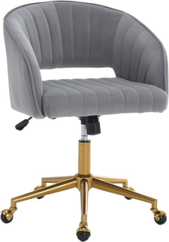 Home Office Swivel Desk Chair, Modern Velvet Vanity Chair, Height Adjustable Armchair with Gold Base, Ergonomic Office Chair for Task Study Computer Room, Beige