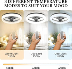 Cannonx 14 Low Profile Ceiling Fans with Lights and Remote, Modern Fandelier Ceiling Fan with Light, 6 Speeds, 3 Lighting Modes 3500K - 5500K, Flush Mount for Bedroom, LED 2200 Lumens