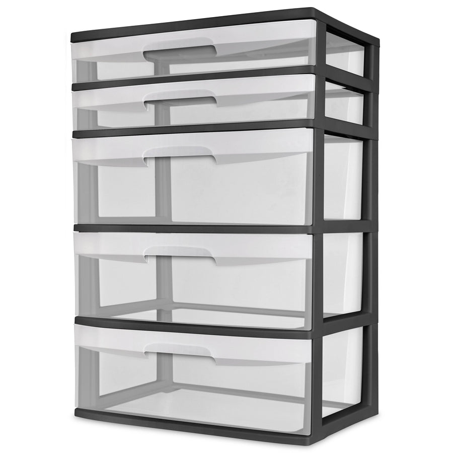 5 Drawer Wide Tower Storage Sterilite Organizer Cabinet Heavy Plastic