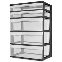 5 Drawer Wide Tower Storage Sterilite Organizer Cabinet Heavy Plastic