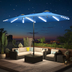 AECOJOY 15ft Patio Double-Sided Umbrella, 156 PCS Solar LED Light Outdoor Large Umbrella, Dark Blue