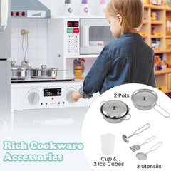 3-Piece Modular Kids Kitchen Playset, Wooden Little Chef Pretend Play Kitchen Set with Refrigerator, Washing Machine, Range Hood & Stove for Toddlers