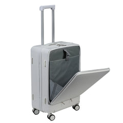 24 in Checked Luggage with Front Pocket, USB Charging Port, Built - in Lock Carry on Suitcase, Cup Holder and Phone Holder, Medium Hardside Suitcase with Spinner Wheels, White