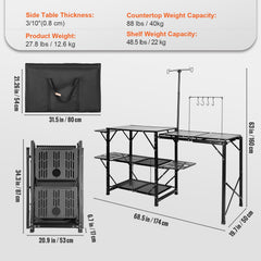 Camping Kitchen Table Folding Portable Cook Station Tables Shelves &A Sink
