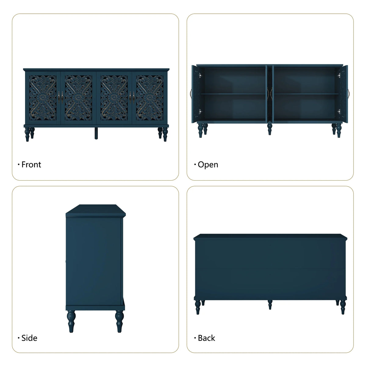 HLR 48" Accent Cabinet with 4 Doors, Vintage Hollow Carving Storage Credenza, Sideboards and Buffets Cabinet for Living Room, Kitchen, Dining Room, Entryway