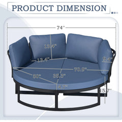 AECOJOY Patio Furniture Outdoor Round Daybed with Removable Cushions 4 Piece Sectional Sofa Patio Furniture Set, Dark Blue
