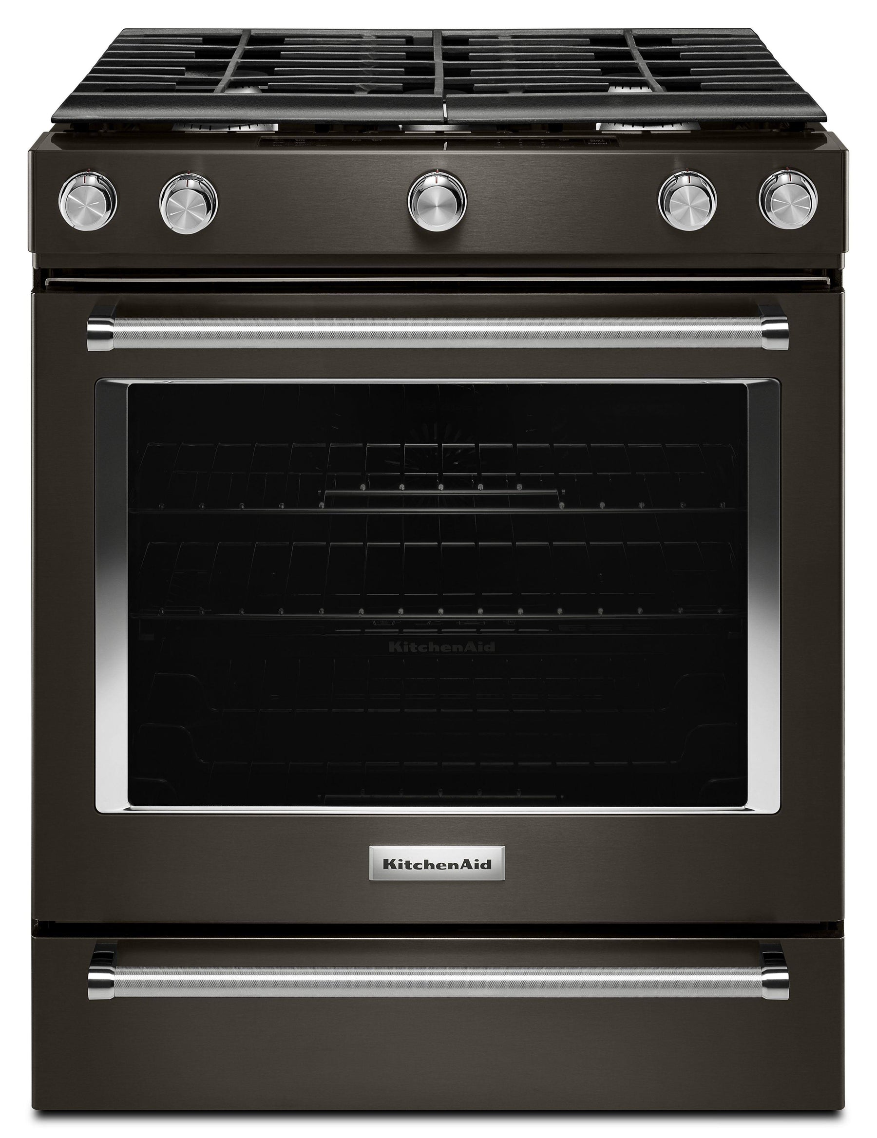 KitchenAid 30-Inch 5-Burner GAS Slide-In Convection Range - Black Stainless