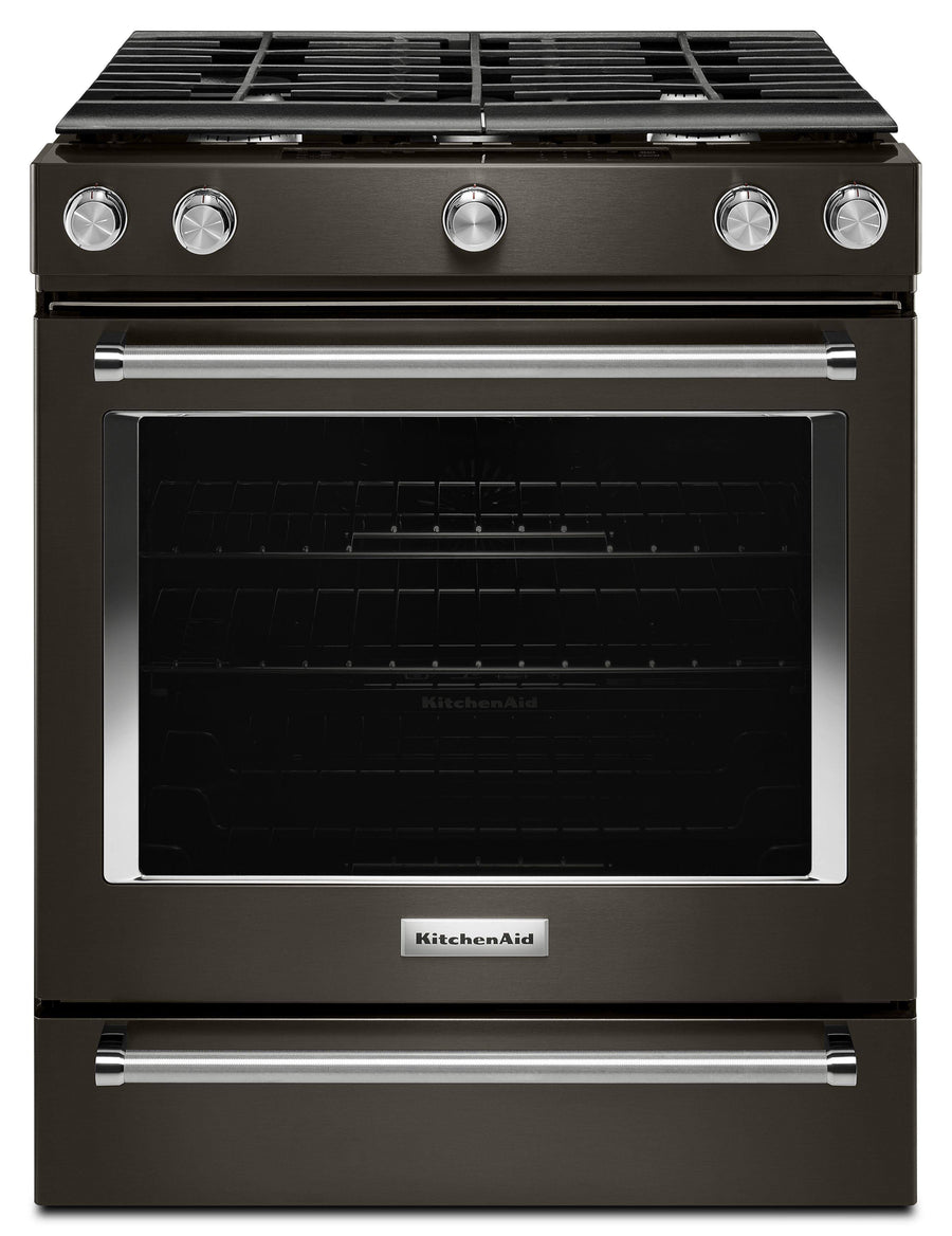 KitchenAid 30-Inch 5-Burner GAS Slide-In Convection Range - Black Stainless