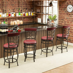 26" Vintage Swivel Bar Stools Set of 2, Counter Height Metal Barstools with Back & Upholstered PU Leather Padded Seat for Pub, Kitchen Island