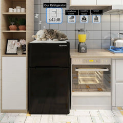 Costway Refrigerator Small Freezer Cooler Fridge Compact 3.2 cu ft. Unit, Grey