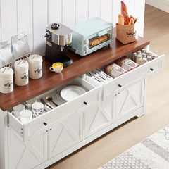 Trumanpick 61"h Large Buffet Sideboard Cabinet, TV Cabinet, Kitchen Pantry for Dining Room, Living Room, 61.3''L x 15''W x 29.8''H, White/Walnut