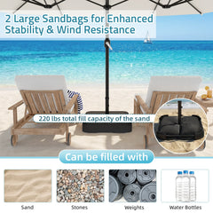 AECOJOY Patio Umbrella Base, 220 lbs Heavy Duty Sand Filled Weighted Umbrella Stand with 2 Sandbags