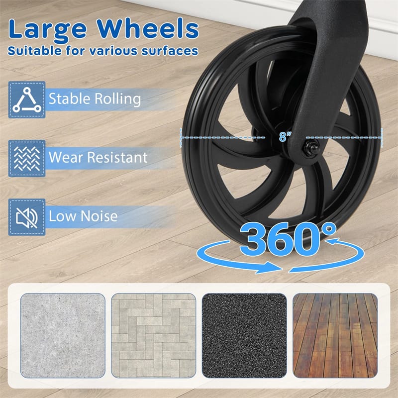 Foldable Rollator Walker with Seat & Height Adjustable Handles for Seniors, Lightweight Portable Rolling Walker w/ 8" Wheels & Storage Basket
