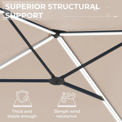 AECOJOY 10FT Large Patio Umbrella with Solar Lights, Rectangle Wall Mounted Outdoor Patio Umbrella, Beige