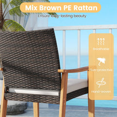 Tangkula 3 Pieces Patio PE Wicker Furniture Set Acacia Wood Outdoor Conversation Bistro Set