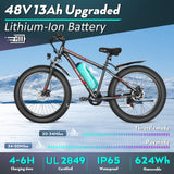 Gocio 26" 4.0 Fat Tire Electric Bike for Adults, 500W Motor, 48V 13ah Battery, Lightweight Aluminum Alloy Frame, Max 22mph Electric Mountain Bike Beach Snow Ebike for Men, Professional 7 - Speed UL2849