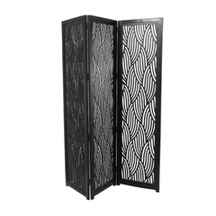 Decmode 60" x 72" Black Mango Wood Abstract Wavy Cutout 3 Panel Room Divider Screen, 1 - Piece