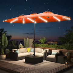 AECOJOY 15ft Patio Double-Sided Umbrella, 156 PCS Solar LED Light Outdoor Large Umbrella, Orange