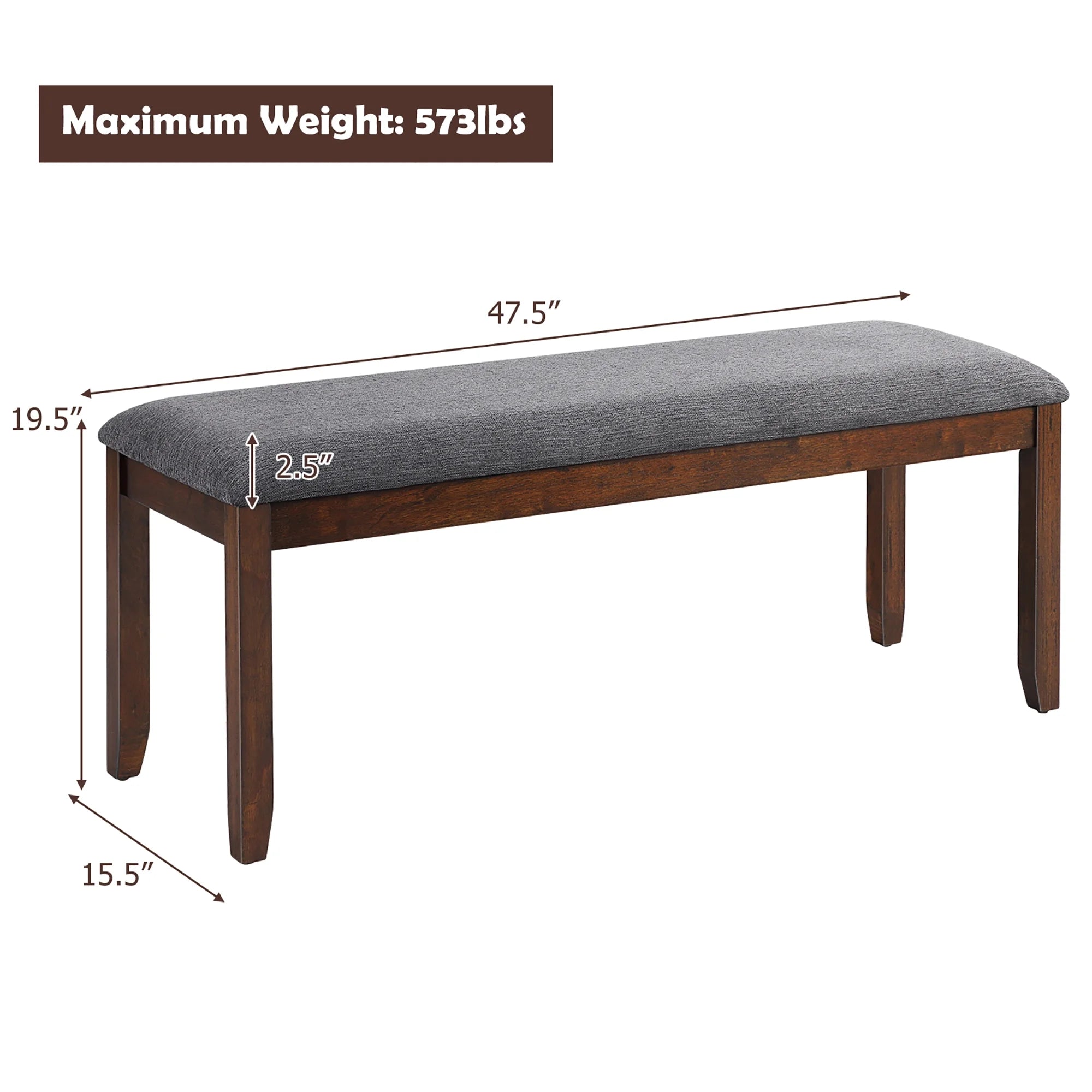 Costway Dining Bench Upholstered Entryway Bench Footstool Kitchen W/ Wood Legs
