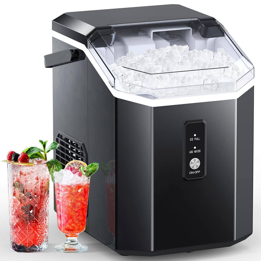 COWSAR Nugget Ice Maker, Portable Countertop Machine with Self-Cleaning, 34LBS/Day, Handle, Scoop and Basket for Home Office Party, Black