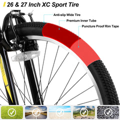 Hiland 26 27.5 29 in Mountain Bike, Mens Womens MTB with 21 Speeds, High - Tensile Steel Frame, V Brake, Hardtail Bicycle for Adults