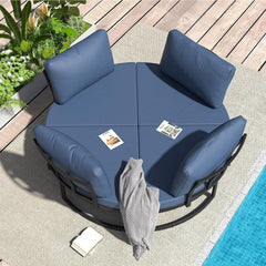 AECOJOY Patio Furniture Outdoor Round Daybed with Removable Cushions 4 Piece Sectional Sofa Patio Furniture Set, Dark Blue