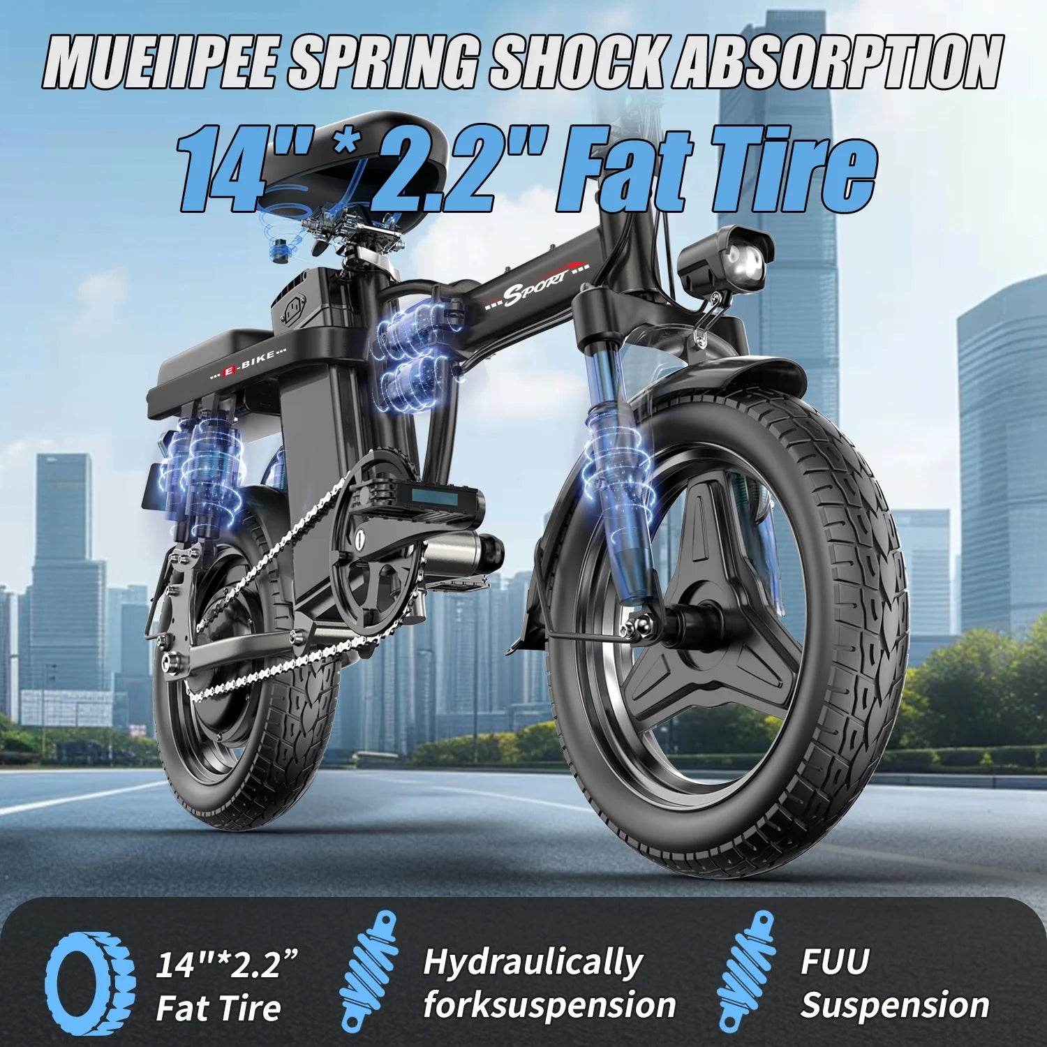 ASKGO 1200W Peak Motor, Folding Electric Bike for Adults Teens, 14'' Commuting Bike, Max 28MPH/35 Miles E - Bike, 3 Speed Double Mini Electric Bike, UL2849