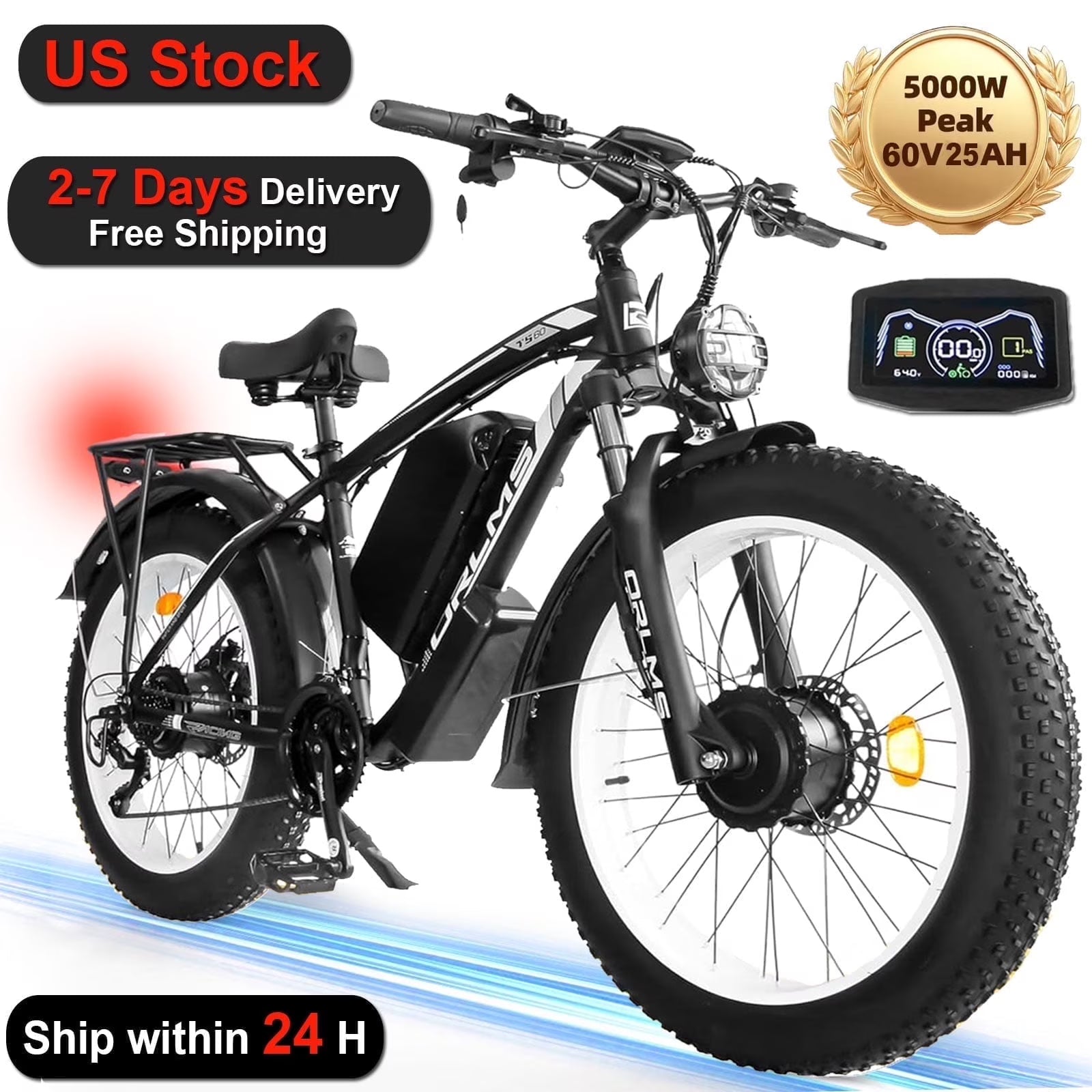 (US in Stock) 5000W Peak Dual Motor Electric Bike for Adults, 60V 25AH Removable Battery Ebike, 50MPH AWD 21 - Speed Mountain Snow E - Bike with 26" x 4.0 Fat Tire, Long Range Mountain Off - Road Ebikes