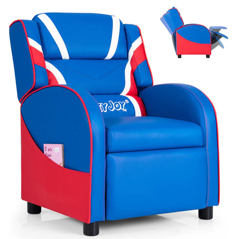 Kids Recliner Chair, Adjustable PU Leather Gaming Sofa with Footrest, Lumbar Support & Side Pockets, Ergonomic Children Lounge Armchair